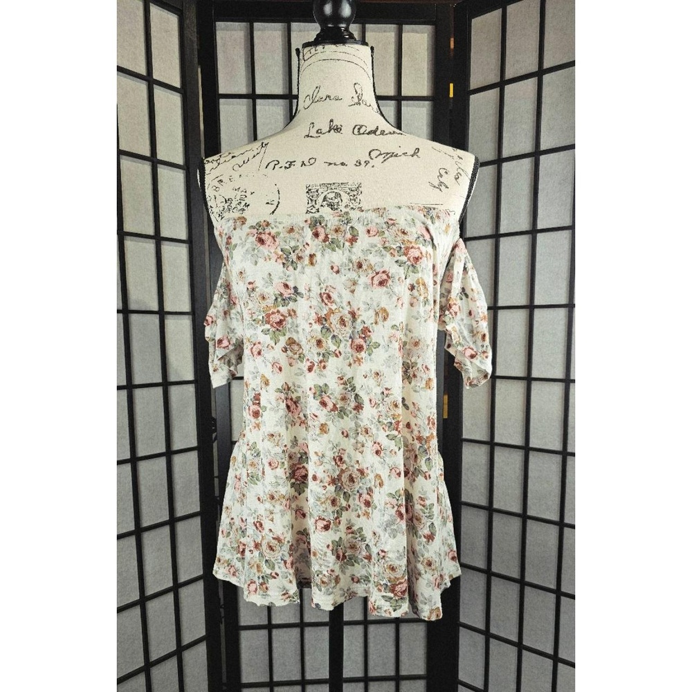 POLLY & ESTHER White Floral Off-Shoulder Ruffled Boho Chic Top‎ Womens Medium - Picture 2 of 4